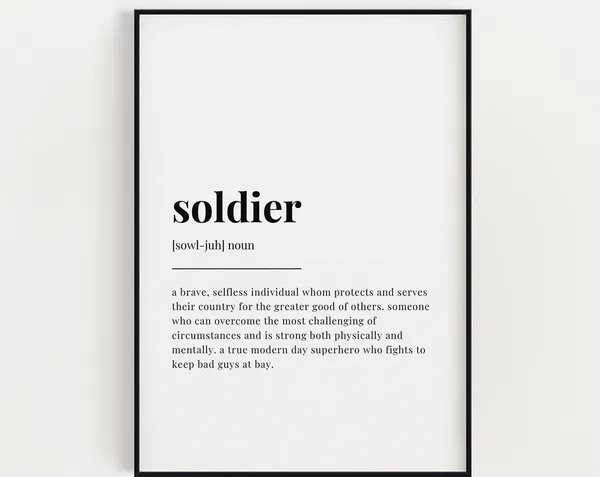 Soldier Definition Meaning Poster Print, Wall Decor