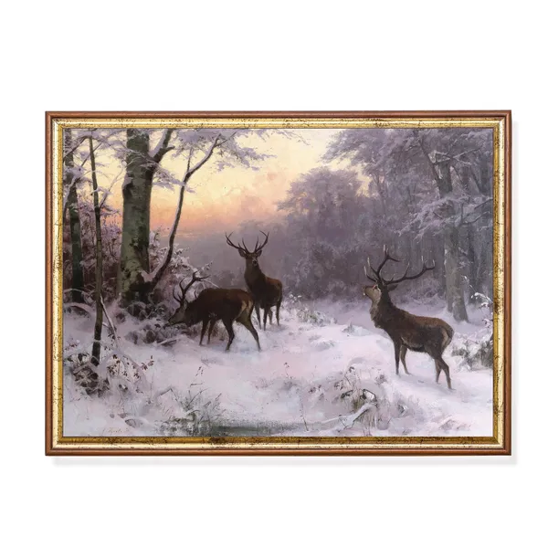 Vintage Deer Winter Landscape, Cabin Decor Art Print