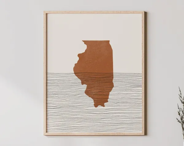 Illinois Mid Century Minimalist Abstract Map Art Print