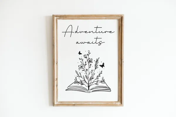 Adventure Awaits Reading Quote Poster, Bookish Wall Art