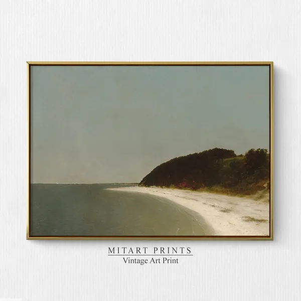 Muted Coastal Painting, Vintage Neutral Beach Art Print