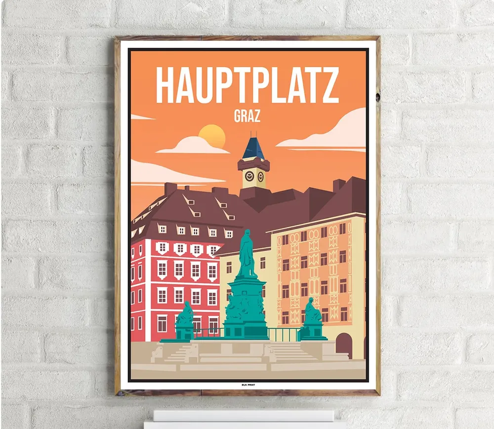 Hauptplatz Graz Vintage Travel Poster