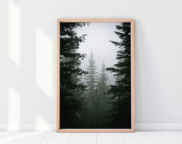 Dark Forest Pine Trees Misty Landscape Art Print