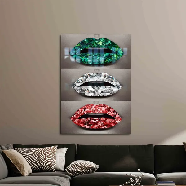 Glass Wall Art Decoration Printing Lip Glitter Shimmery Woman Bedroom