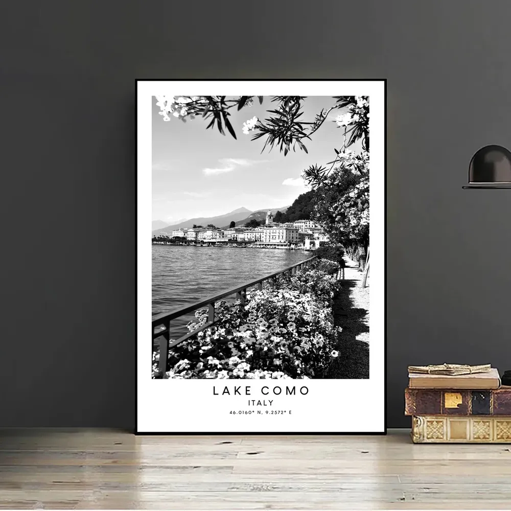 Lake Como Travel Poster, Black and White Art Print - Image 2