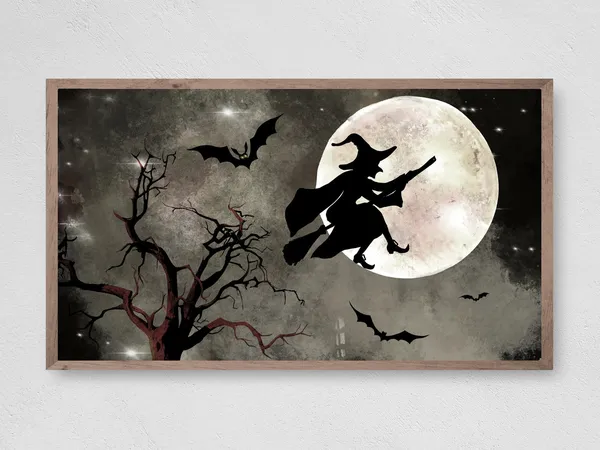 Halloween Spooky Witch Moonlight Art Print