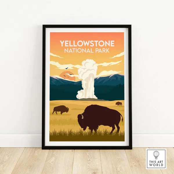 Yellowstone National Park Travel Poster, Wyoming Bison