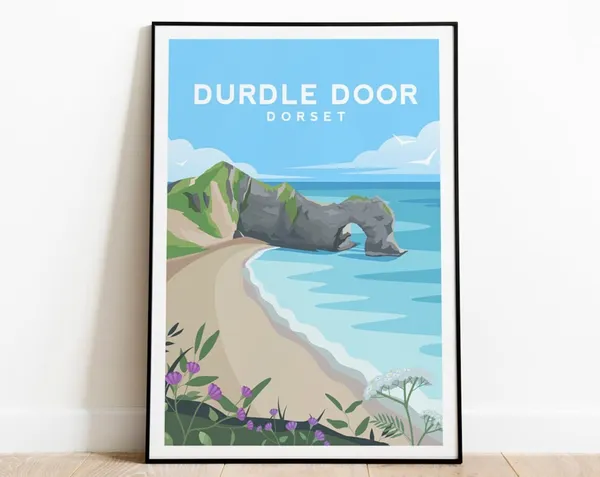 Durdle Door Beach Illustration Travel Poster