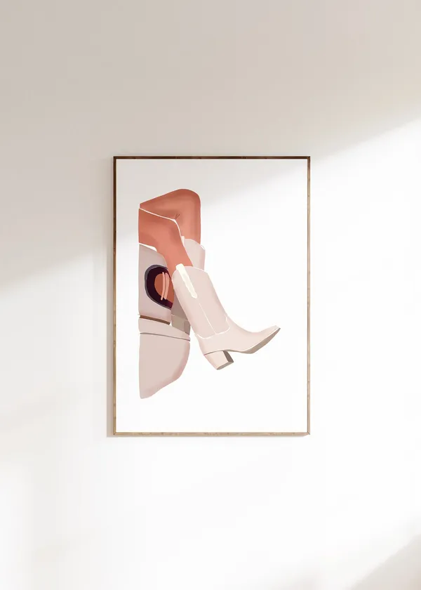 Cowgirl Western Boots Art Print, Boho Preppy Decor