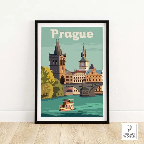 Prague Skyline Travel Poster, Czech City Wall Art