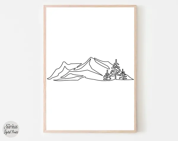 Minimalist Mountain Line Art Landscape Poster