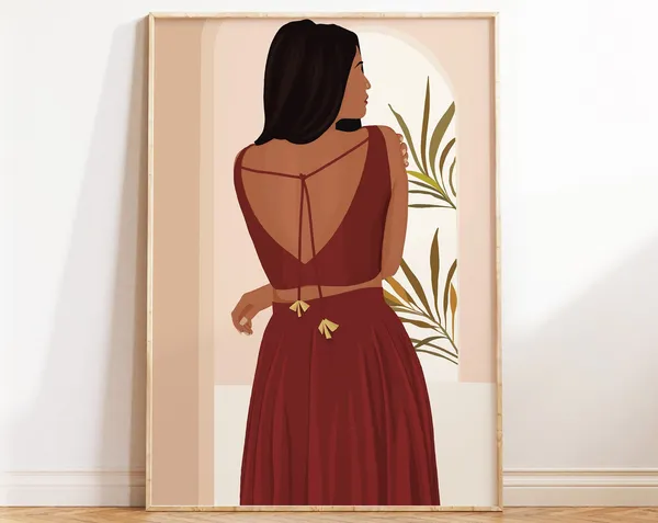 Desi Art Indian Woman Illustration, Boho Art Print