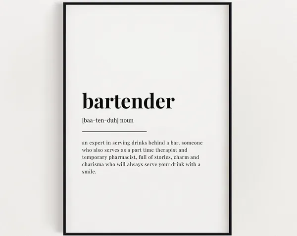 Bartender Definition Typography Wall Art Print