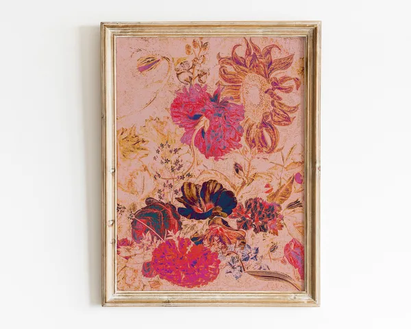 Danish Pastel Flower Floral Art Print, Maximalist