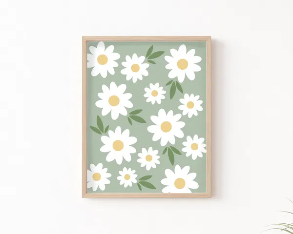 Daisies Sage Green Floral Art Print, Boho Decor