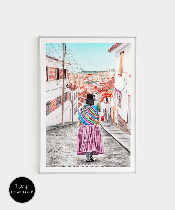 Sucre, Bolivia Cityscape Travel Poster, Latin America