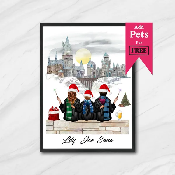Personalised Wizard Friends Christmas Art Print