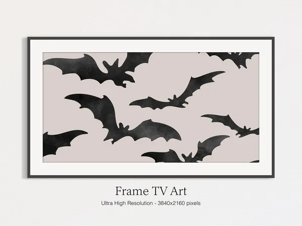 Halloween Black Bats Watercolor Art Print