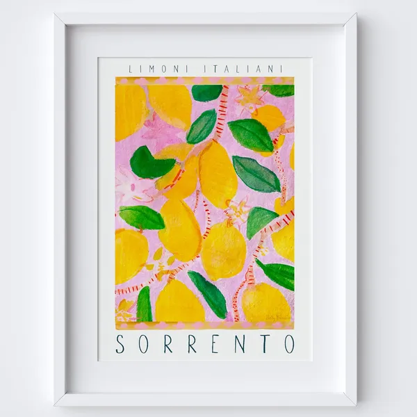 Sorrento Lemons Watercolor Art Print, Italian Kitchen Poster