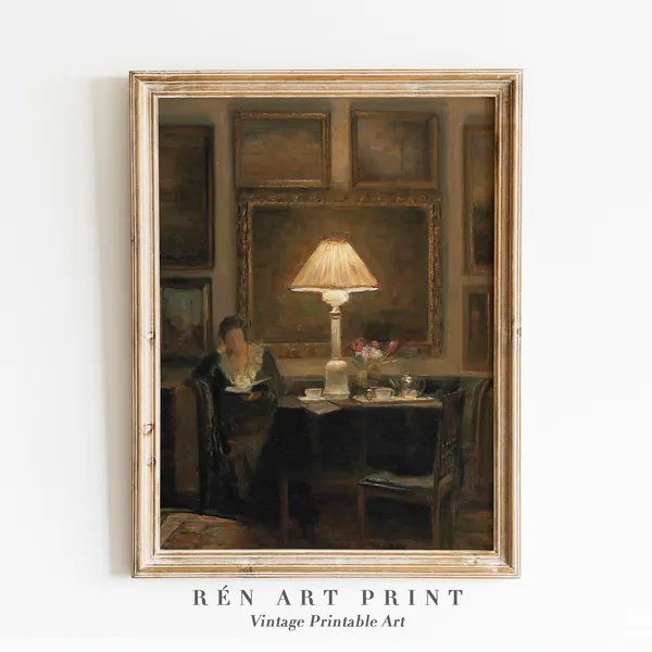 Victorian Woman Reading Portrait Art Print, Dark Academia