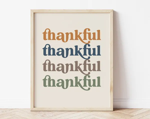 Thankful Boho Thanksgiving Art Print, Orange And Teal