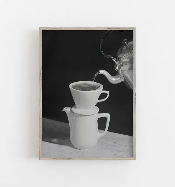 Vintage Pour-Over Coffee Art Print, Black And White
