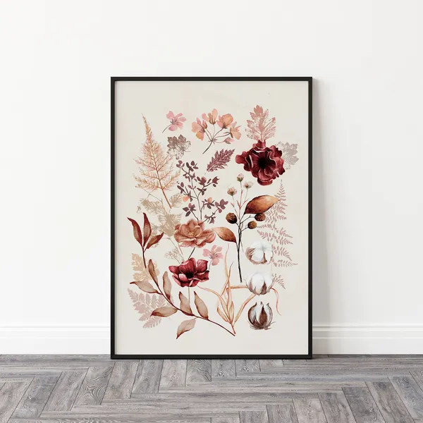 Flowers Botanical Poster, Fall Farmhouse Art Print
