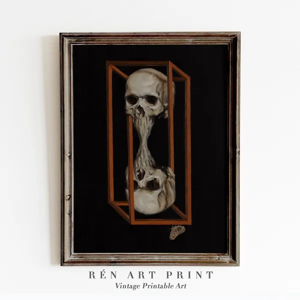Skull Art Print, Vintage Gothic Halloween Wall Art
