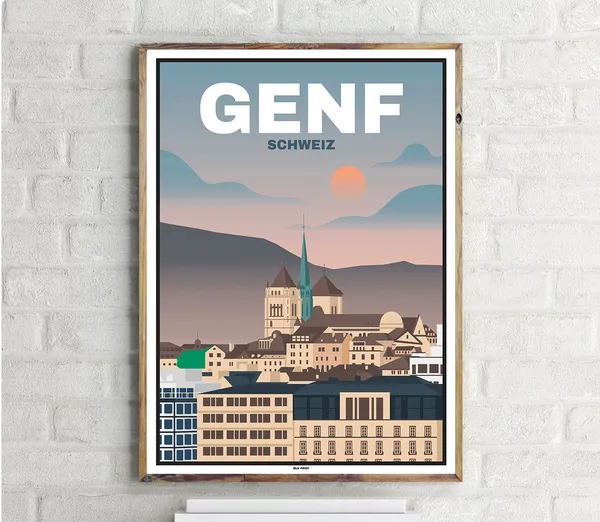 Altstadt Genf Vintage Travel Poster