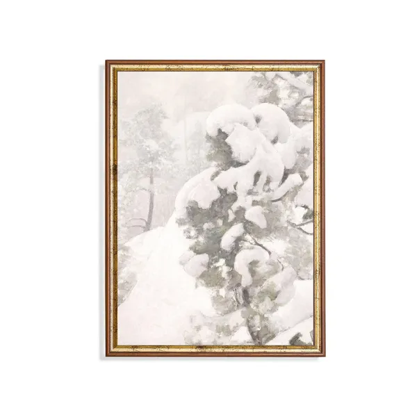 Vintage Snowy Landscape Art Print, Rustic Winter Scene