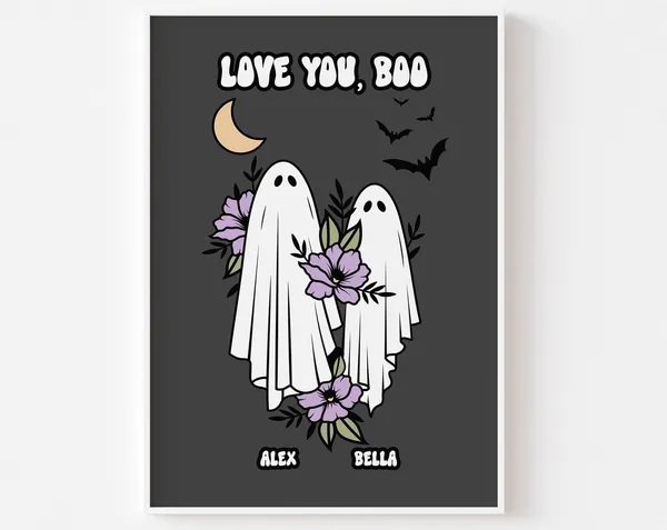 Cute Ghost Couples Personalised Name Art Print