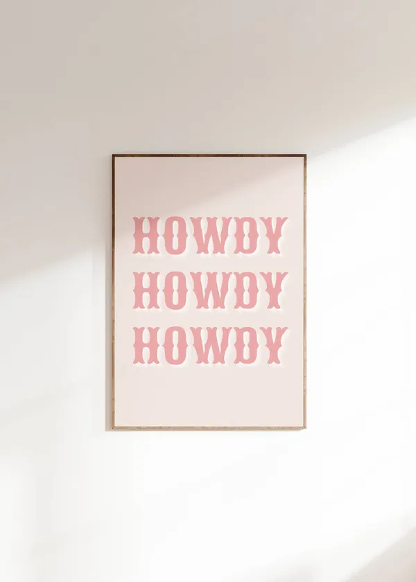 Pink Howdy Poster Print, Preppy Western Decor