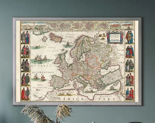 Vintage Europe Map Historical Illustration Travel Poster