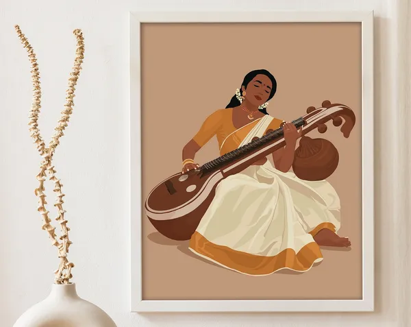 Veena Art, Indian Woman Musician Art Print