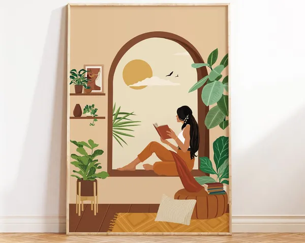 Indian Woman Reading - Boho Art