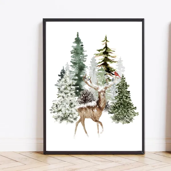 Christmas Trees Winter Poster, Rustic Holiday Decor