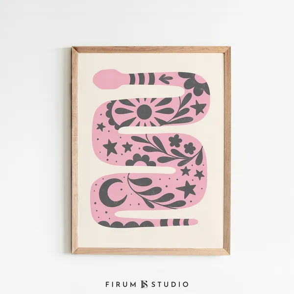 Pink Goth Snake Halloween Art Print, Bedroom Decor