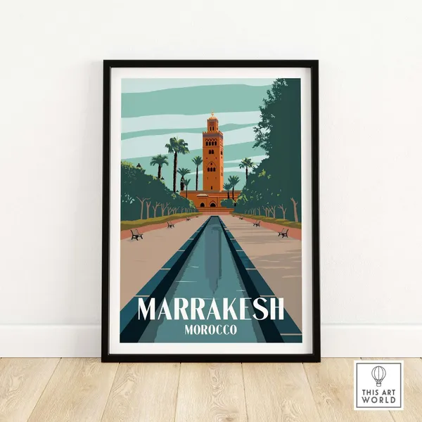 Marrakesh Vintage Travel Poster, Moroccan Home Decor