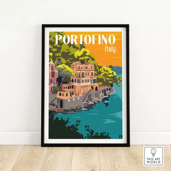 Portofino Travel Poster, Italian Decor Wall Art
