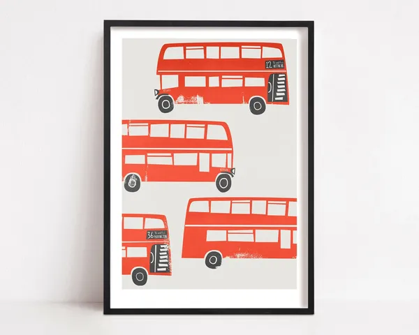 London Double Decker Bus Poster, Retro Transport Art