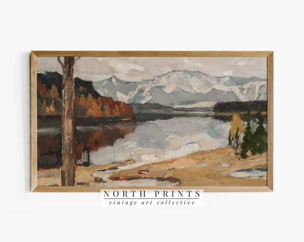 Fall Lake Vintage Rustic Autumn Landscape Art Print
