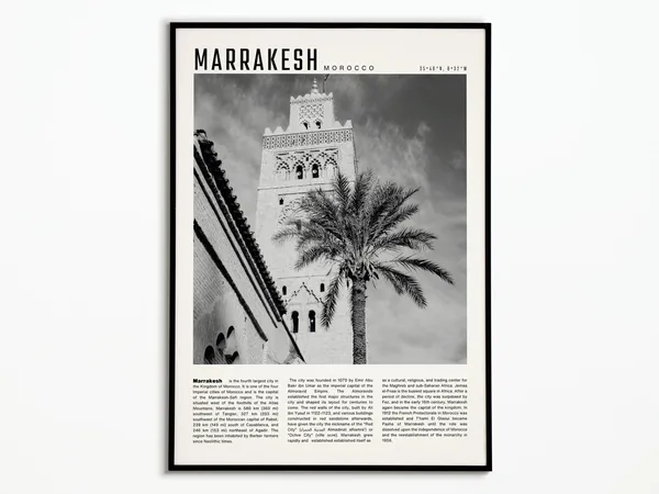 Marrakech Vintage Travel Poster, Morocco Wall Art Print