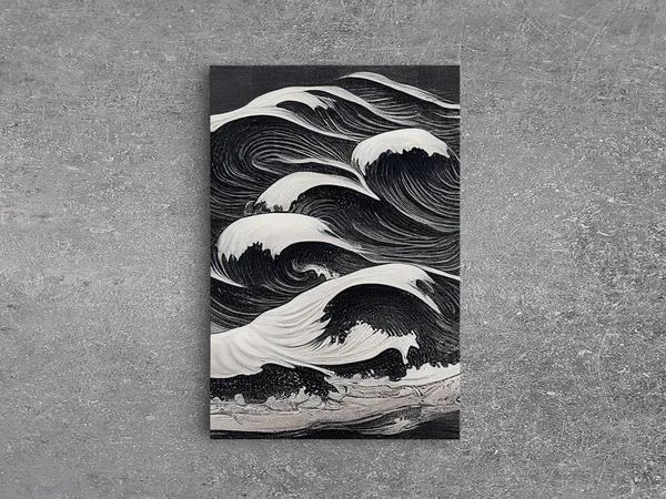 Black And White Tidal Waves Japanese-Style Art Print