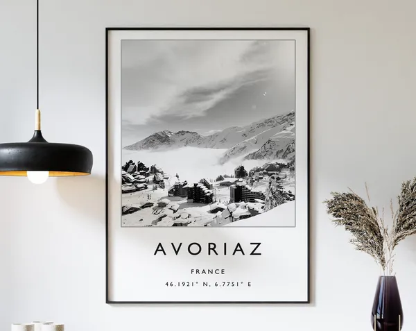 Avoriaz France Skiing Travel Poster, Winter Sport Art