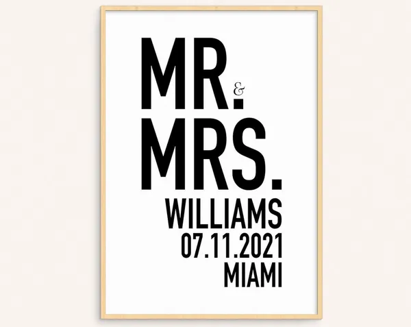 Mr & Mrs Custom Typography Wedding Poster