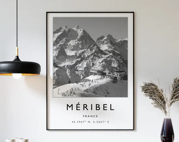 Méribel France Skiing Travel Poster, Ski Print