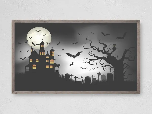 Haunted House Halloween Art Print, Spooky Decor