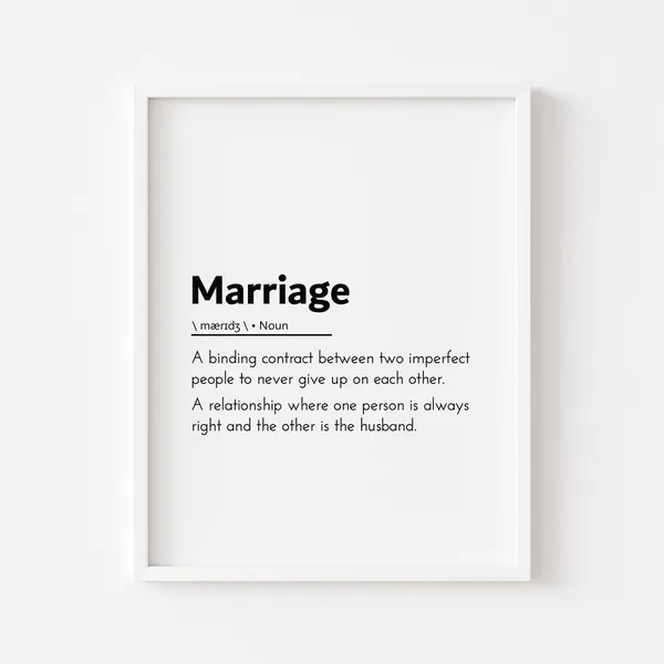 Marriage Definition Quotes Art Print, Bedroom Decor