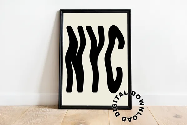 NYC New York City Wavy Letters Art Print, Retro