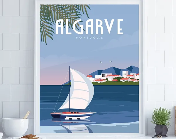 Algarve Travel Poster, Portugal Coastal Wall Art